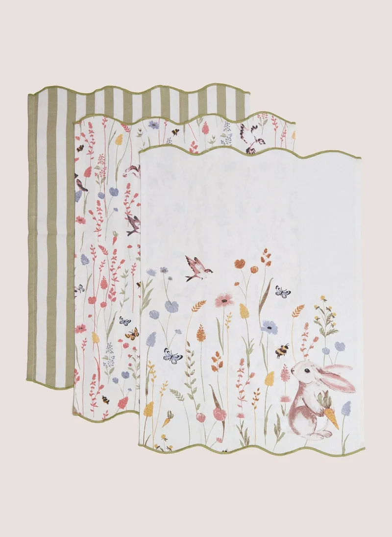 Matalan 3 Pack Rabbit Tea Towels White